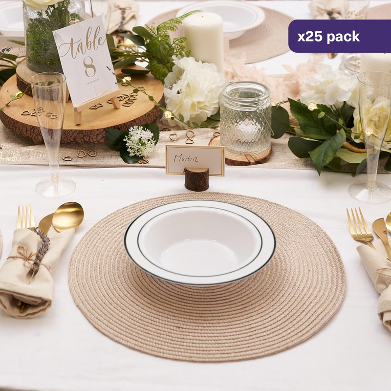 MATANA 25 White Plastic Bowls with Black Rim, Soup Bowls