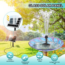 SZMP Solar Fountain Pump for Bird Bath,No Battery Solar Water Fountain 9.84ft Power Cord Outdoor Garden Decor