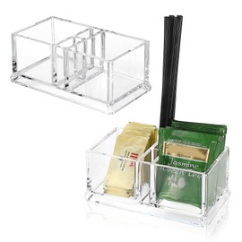 IGNPION 2pcs Sugar Packet Caddy, Plastic Tea Bag Organizer with 4 compartmenrt, Sweetener & Condiments Packet Bowl Small Storage Basket Container for Cafe, Bar, Restaurant, Hotel