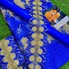 Elegant Blue and Gold Lace Fabric with Bazin and Trims
