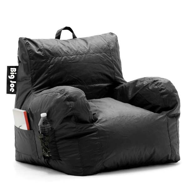 Big Joe Dorm Bean Bag Chair with Drink Holder and Pocket, Black Smartmax, Durable Polyester Nylon Blend, 3 feet