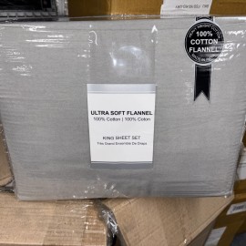 ULTRA SOFT FLANNELS KING Flannel Sheet Set 100% Cotton ULTRA  Soft, SILVER GRAY  OEKO-TEX NEW