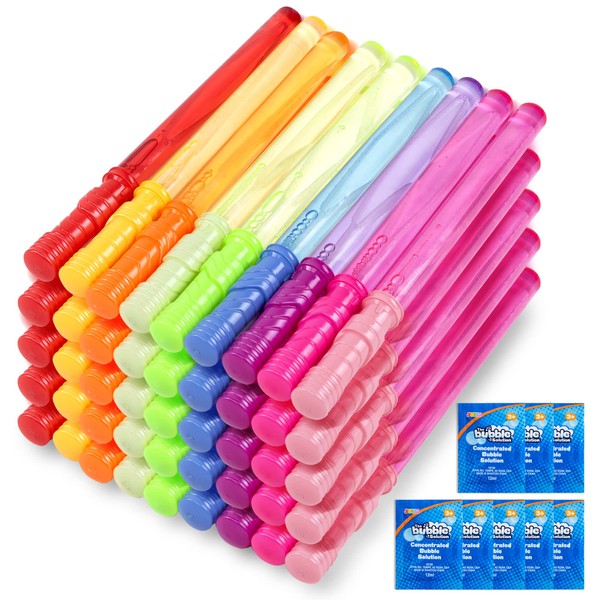 JOYIN 45 Packs Big Bubble Wand Set with Concentrated Bubble Solution Refills, 14.6" 9 Colors Giant Bubble Wands for Summer Toy Party Favors Kids Birthday Pool Indoor and Outdoor Activities