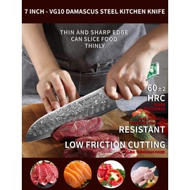 SANMUZUO Santoku Knife - 7 inch - Xuan Series - VG10 Damascus Steel Kitchen Knife - Resin Handle (Jade Green)