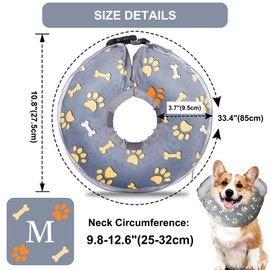 KIKNIN Dog Cone, Inflatable Dog Collar for Small, Medium and Large Dogs, Soft Recovery Pet Cone After Surgery with Adjustable Buckle and Cute Pattern to Stop Licking and Biting Wounds