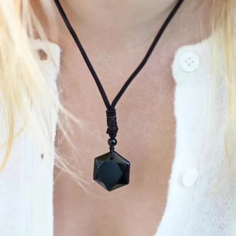 Black Obsidian Hexagram Pendant Necklace Healing Protection Crystal Jewelry
