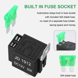 Weasch 10 Pack Fuse Relay Switch Kit, 12V 30A, 4 Pin SPST, 30A Switch Harness Set, Automotive Electrical Relays with 14 AWG Hot Wires (10)