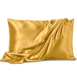Pure Bedding Satin Pillowcase 2 Pack - King Size (20"x40", Gold) - Silky Pillow Cases for Hair and Skin - Satin Pillow Covers with Envelope Closure - Extra Soft Premium Microfiber