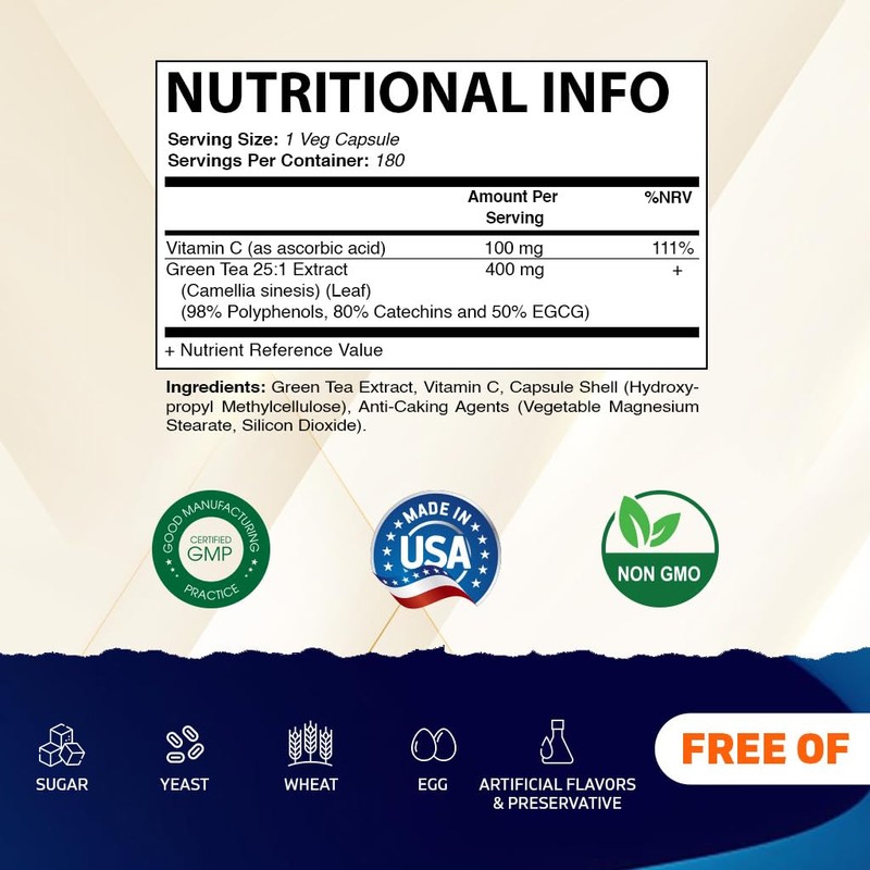 Vitamatic Green Tea Extract with Vitamin C, 25X Concentrate, 98%