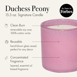 LAFCO New York Signature Candle, Duchess Peony - 15.5 oz - 90-Hour Burn Time - Reusable, Hand Blown Glass Vessel - Made in The USA