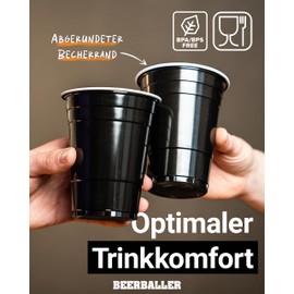 Black Cups - 25 Black Party Cups & 3 Balls | Dishwasher Safe & Reusable | 473 ml - 16 oz Party Cups | Black Party Cups | Original American Red Cups