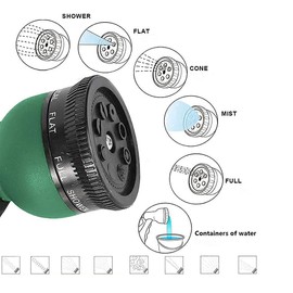 FreebootProfessional 7 Pattern Brass Water Hose Nozzle Spray Gun (1 Piece) For Car Bike Cleaning, Watering Lawn & Garden (Dark Green)