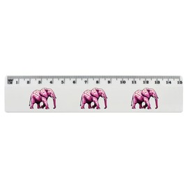 'Pink Spotted Elephant' 15cm (6 Inch) White Plastic Ruler (RL00086053)