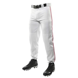 CHAMPRO Traditional Fit Triple Crown Classic Baseball Pants with Contrast-Color Braid Piping and Reinforced Sliding Areas, White, Scarlet Pipe, Large
