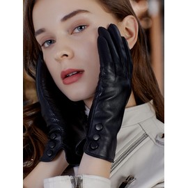 GSG SINCE 1998 Womens Chrome-free Leather Gloves Touchscreen Sheepskin Wool Lined Winter Warm Driving Gloves Black Medium