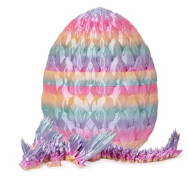 3D Printed Dragon Egg,Surprise Easter Basket Essentials with 12" Flexible Crystal Dragon Inside,Executive Desk Toys,Easter Basket Stuffers (Multicolor-Dragon Egg with Wing)