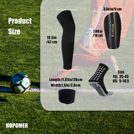 Hopomer Soccer Shin Guards for Adult Soccer Socks and Mini Shin Guard Leg Sleeves Set Shin Pads Adult Men Soccer Non Slip Pre Cut Socks and Shinguards Mens (Black, XL)