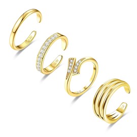 LOFITOR 4PCS Toe Rings for Women Gold Adjustable 14K Gold Filled Toe Ring Set Simple Cute Thin Band Hawaiian Beach Summer Foot Jewelry Waterproof Gold Toe Rings Elegant Style