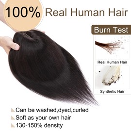 SEGO Hair Toppers for Women Real Human Hair No Bangs 130% Density 10 * 12CM Silk Base 100% Remy Human Hair Clip in Top Wiglet Hair Pieces for Thinning Hair-12 Inch Natural Black