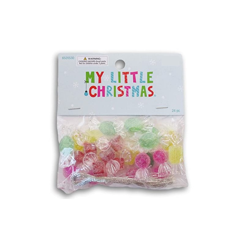 Mini Hard Candy Design Glitter Ornaments - 24 Piece