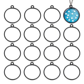 UNICRAFTALE Pack of 30 Round Bezel Pendants Open Back Alloy Ring Frame Pendant Black Epoxy Resin Jewellery Blanks Charms for DIY UV Resin Pressed Flowers Crafts Jewellery Making, Metal