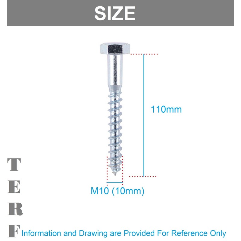 TERF® M10 X 110mm Coach Screws Hex Head Stainless Steel
