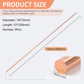 UAUAFIFI Pure Copper Round Rod 1/8"Dia 13"Length Bare Copper Cu Metal Rod for DIY, Industry, Decoration (1/8x13inch, 5Pcs)