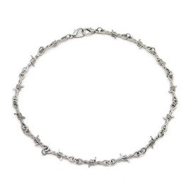 Gothic Punk Barbed Wire Thorns Chunky Brambles Couple Friendship Hip Hop Rock Cool Adjustable necklace men and women jewelry （Silver）
