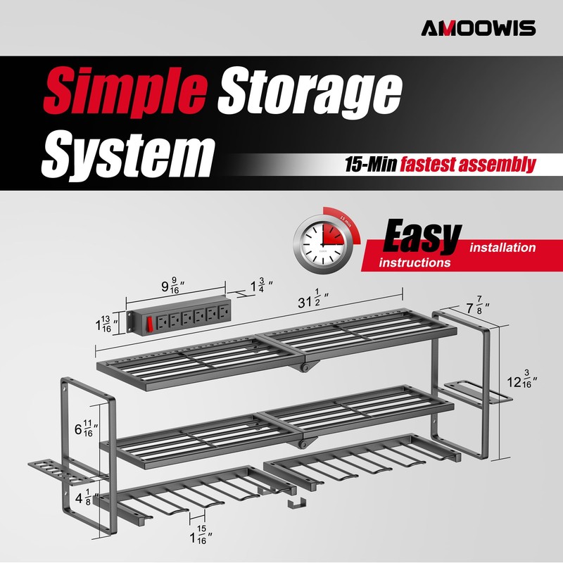Modular Garage Power Tool Organizer with Charging Station, Fully Welded