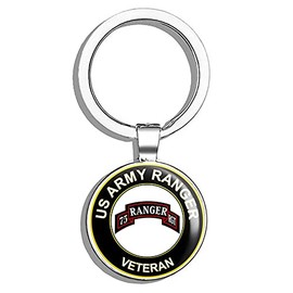 HJ Media U.S. Army Veteran Airborne Rangers Metal Round Metal Key Chain Keychain Ring