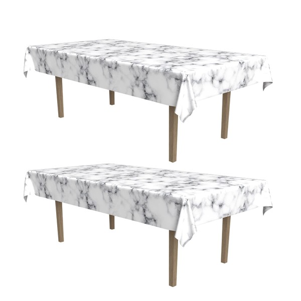 Beistle 2 Piece Plastic Rectangular Disposable Marble Print Tableware Table