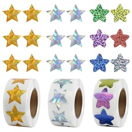 1500PCS Shiny Reward Stickers, IKR 3 Roll Motivational Holographic Star Stickers for Children Students Teachers Classroom