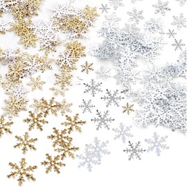 yufana 900 Pieces Snowflake Confetti，Glitter Snowflakes Table Sequin Confetti Glitter for Home Office Wedding Birthday Winter Themed Party Christmas Decorations (Gold368)