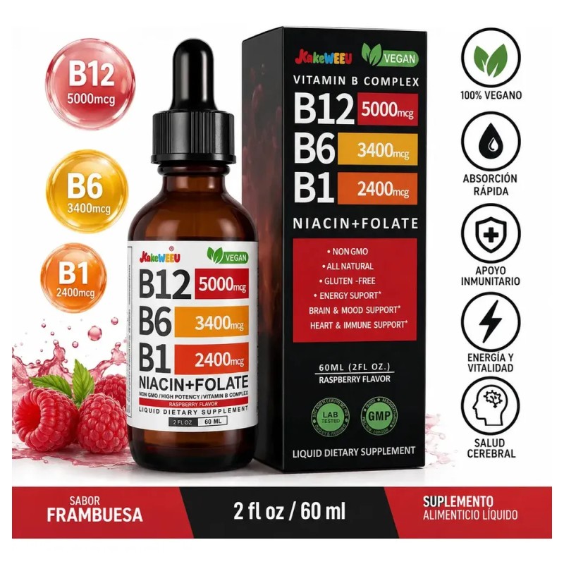 Vitamina B12 Líquida KAKEWEEU Complejo B con Metilcobalamina, para Cerebro
