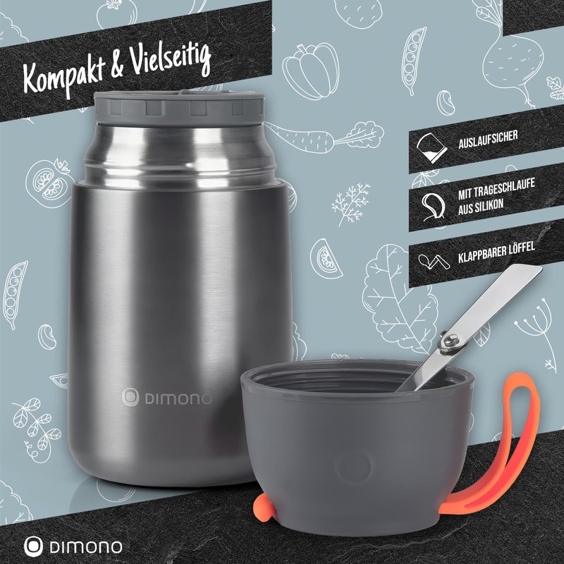 Dimono® Thermobehälter Warmhaltebehälter; Lunch-Box To-Go Lebensmittelbehälter Essensbehälter Speisegefäß aus Edelstahl