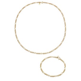 Kuzzoi Men's Bracelet and Necklace in 925 Sterling Silver Gold-Plated for Men Golden Jewellery Set of Figaro Chain (50 cm) Solid Men's Bracelet, Sterling Silver Yellow Gold