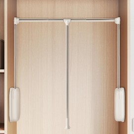 bimiti Pull Down Closet Rod White, Adjustable 33-45 inches Side Mounted Closet Rod, Two-way Buffering 60 lbs Heavy Duty Wardrobe Lift Rail Organizer for Cabinet