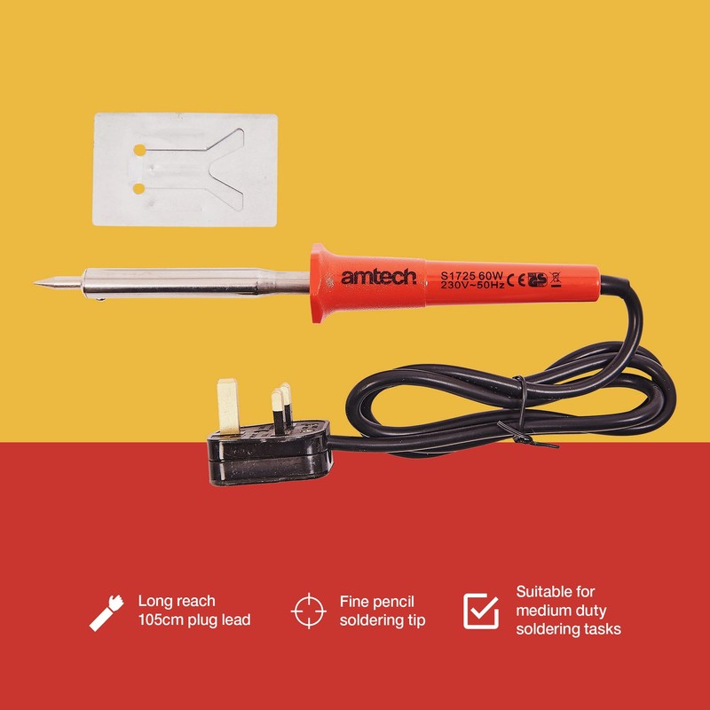 Amtech S1725 Soldering Iron, 60 Watt 230-240V, Insulated Handle and