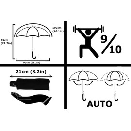 COLLAR AND CUFFS LONDON - 21cm MINI UMBRELLA - Just 290g - 102cm Canopy Arc - Rare AUTO OPEN AND CLOSE - Windproof and Strong - Ideal for a Bag or Even a Pocket - Compact Folding Small Travel - Black