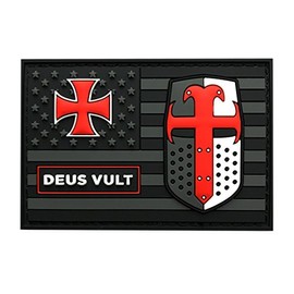 Deus Vult USA Flag Christian Templar Knight in God Wills Patch (3D PVC-MTB48)