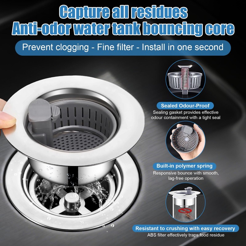 Sink Drain Strainer - Sink Stopper Drain, 3 in 1