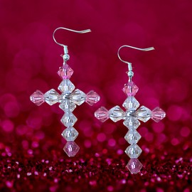 Crystal Cross Earrings - MANY COLORS - Pink Crystal Earrings - Cross Charm Jewelry - Easter Earrings - Christmas Gift - Birthday Gift Earrings- MATCHING BRACELET/NECKLACE AVAILABLE