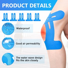 LUMOOM Pack of 10 Precut Kinesiotapes Knee, Elastic Physio Tape for Knee Pain, Waterproof & Pre-Cut Kinesiology Tape for Sports (Blue)