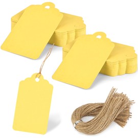 SallyFashion 120pc Gift Tags with String - Blank Yellow Paper Hanging Tags for Wedding & Birthday Gifts DIY