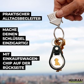 Huuraa Anhänger Golden Retriever Goldie Comic Geschenk Metall mit Kunstleder Einkaufswagenlöser Golden Retriever Präsent