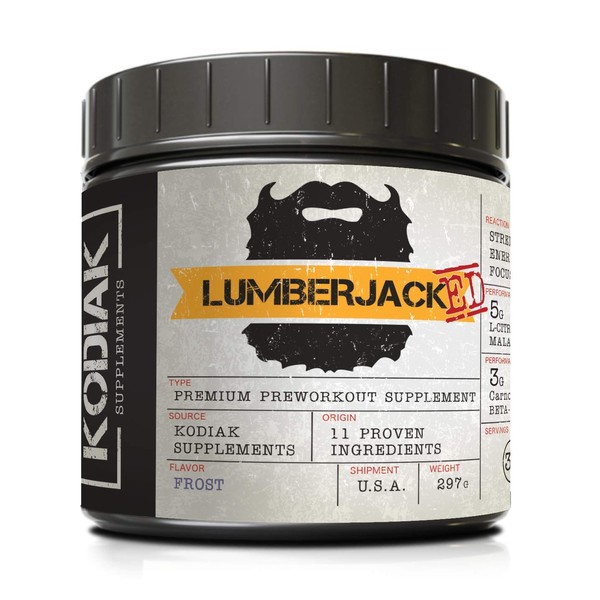 LUMBERJACKED Pre-Workout Supplement with CarnoSyn by Kodiak Supplements - 30 Servings - Better Pumps, Strength, Energy, and Focus - No Crash (Frost)