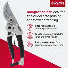 Darlac Compact Pruner - Razor-Sharp Bypass Pruners for General Pruning - 16mm - Lightweight Ideal for Fine Or Delicate Pruning and Small or Medium Hands - SK5 High Carbon Japanese Steel