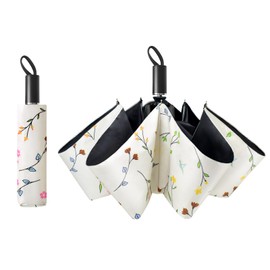 CUBY UV Sun Umbrella Compact Folding Umbrella lightweight Portable Mini Umbrella Travel Umbrella for Windproof, Rainproof & 99% UV Protection Parasol with Black Anti-UV Coating Design for Women (Butterfly Flower)
