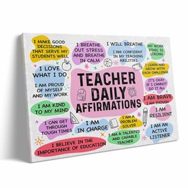 Motivational Inspirational Canvas Wall Art Decor - 20x24 inch Teacher Daily Affirmations, Inspirational Quotes for Educators, Positive Affirmation Wall Decor for Home or Office, Uplifting Gift
