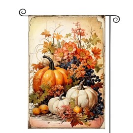 Fall Garden Flag 12x18 Inch Double Sided Autumn Pumpkin Orange Flowers Foison Thanksgiving Seasonal Farmhouse Decorations Outdoor Small Flags Polyester for Outside Patio Yard Decor